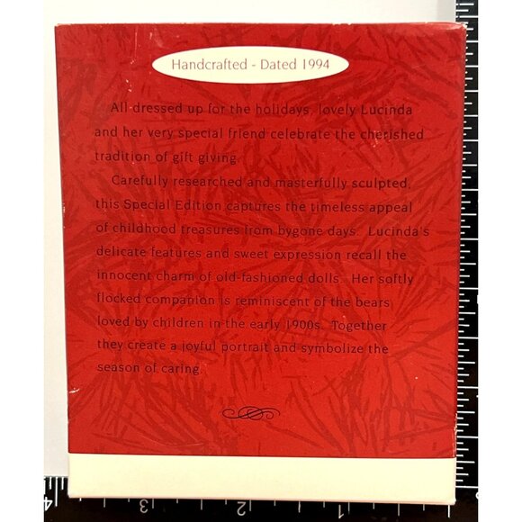 1994 HALLMARK KEEPSAKE ORNAMENT QX481-3 LUCINDA AND TEDDY BEAR GIFT GIRL - Picture 2 of 7